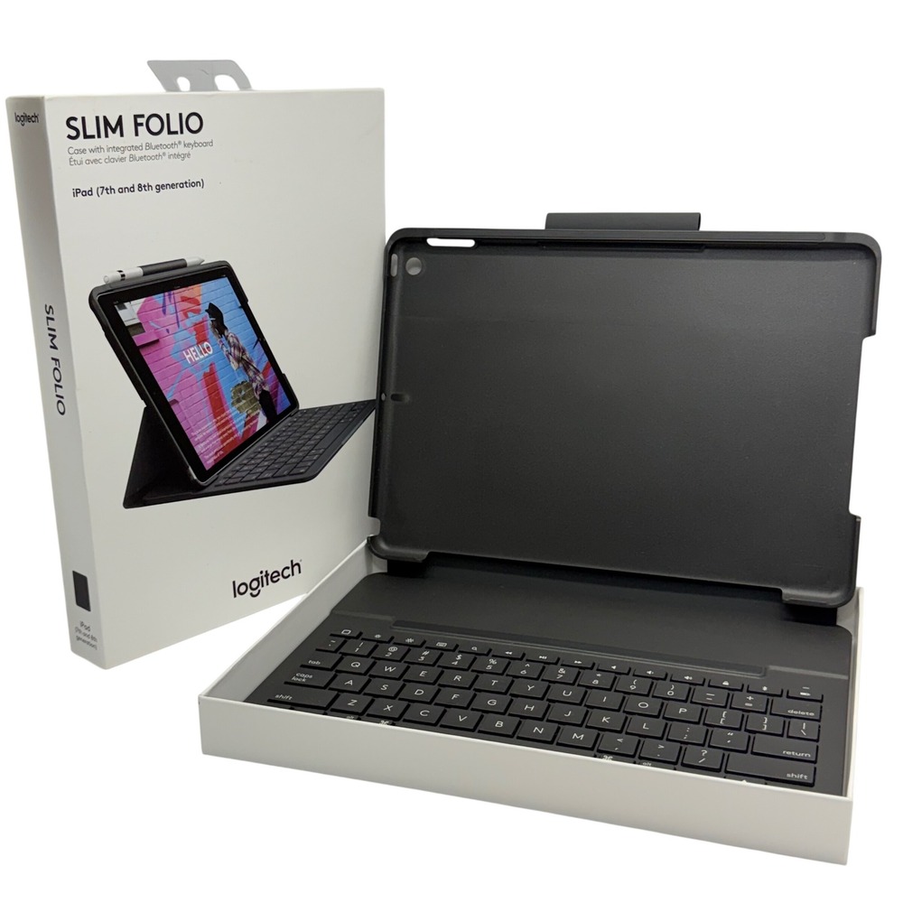 Logitech Slim Folio Keyboard Case iPad 7th 8th Gen Black Bluetooth YR0077